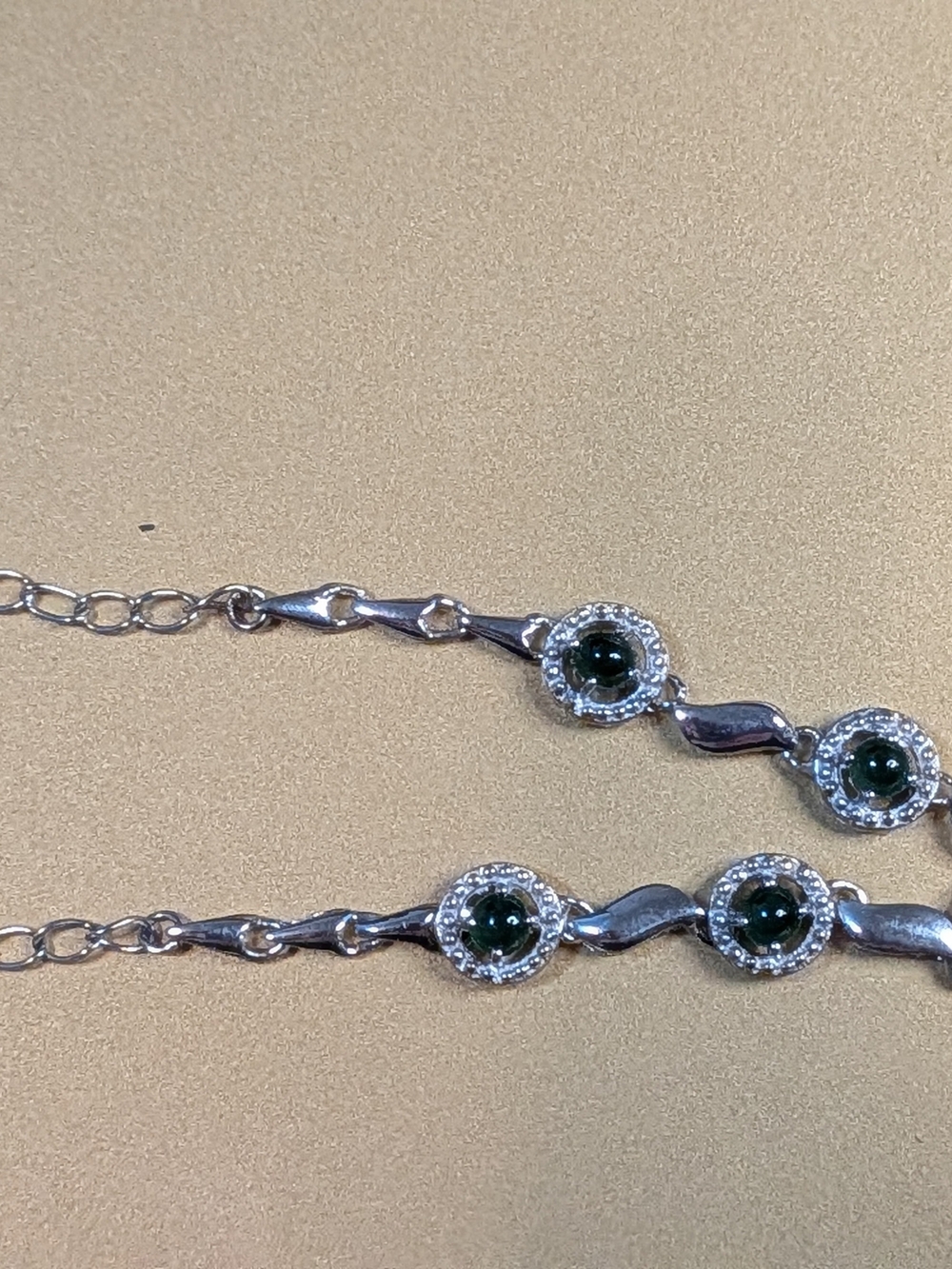 Sterling Silver Green Stone Bracelet with Halo Accents